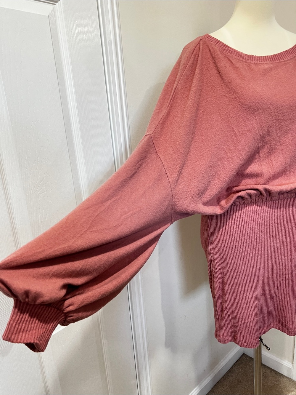 Free People Beach Off Shoulder Balloon Sleeve Mini Dress Size Large Blush Pink - Picture 9 of 15